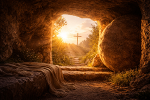 Resurrection morning at the empty tomb